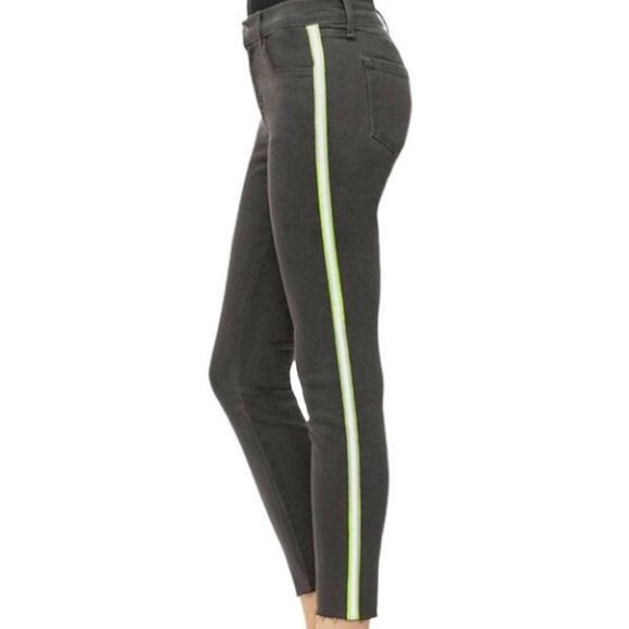 J BRAND 835 Crop Raw Hem Skinny Jeans Mid-Rise Black Grey Reflective Stripe 27 - Picture 3 of 10